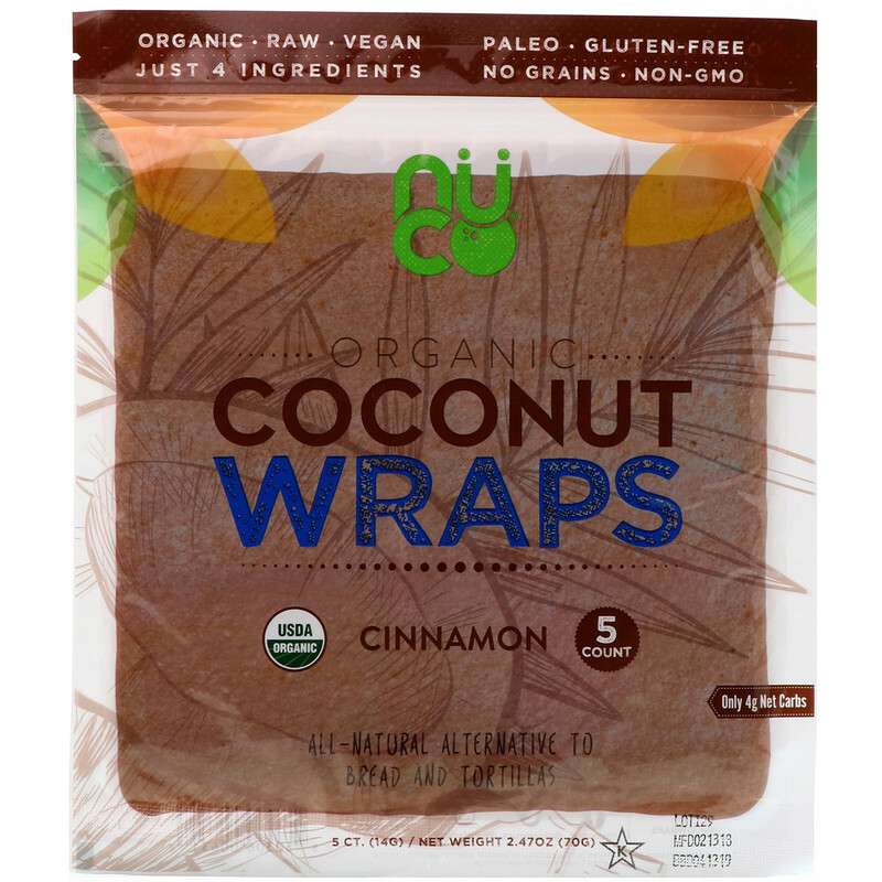 NUCO, Organic Coconut Wraps, Cinnamon, 5 Wraps - Vegan Paleo Gluten Free