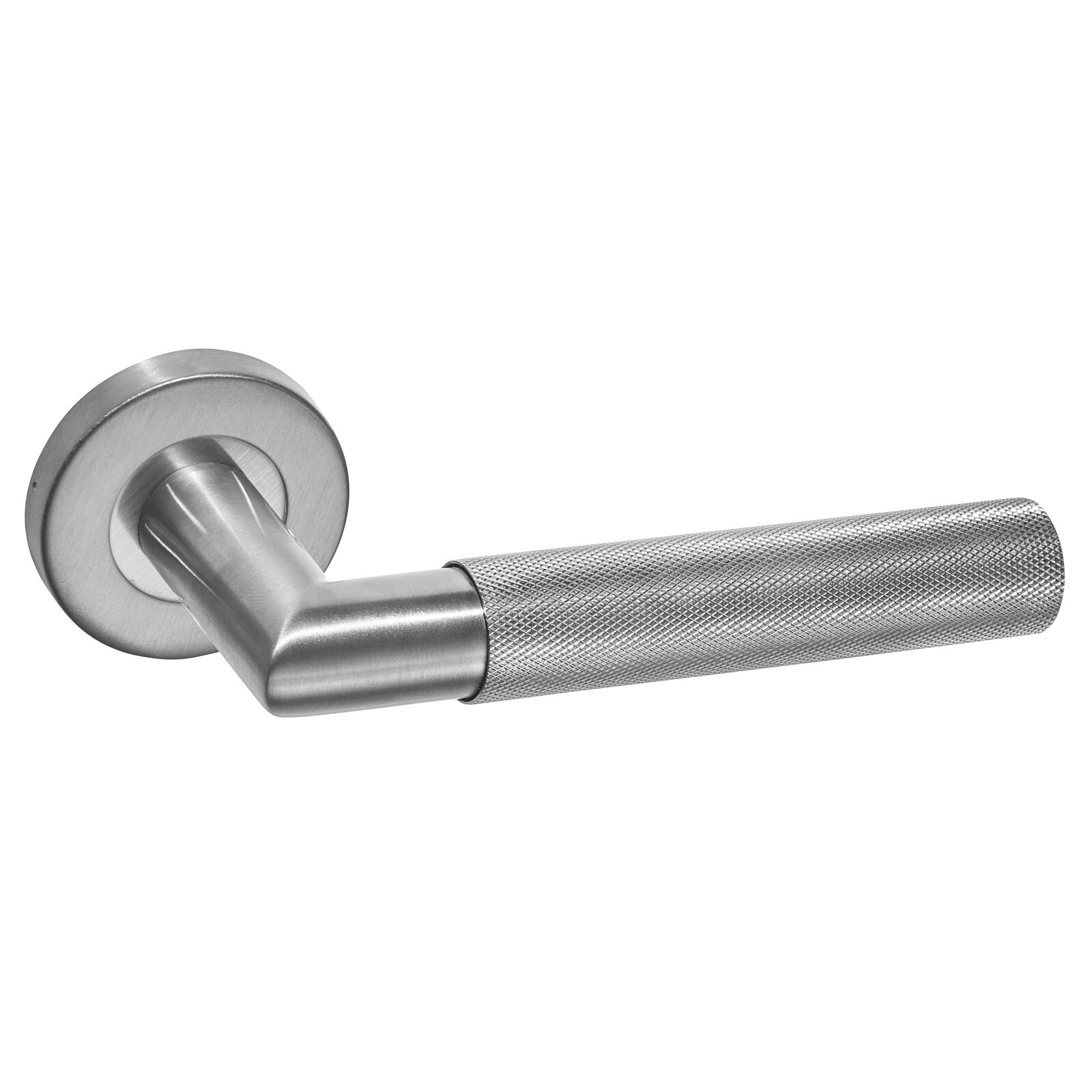 Satin Stainless Steel Knurled Door Handles on Rose