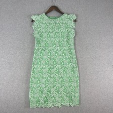 LOFT Dress Women 2 Petite Green White Floral Lace Eyelet Embroidered Shift Lined