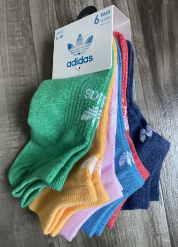 NEW Womens Adidas No Show Socks Multicolor 6 Pairs US Shoe Size 5-10