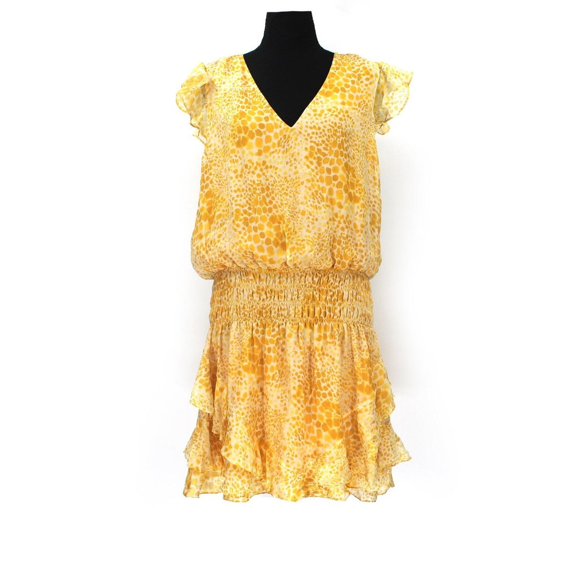 Ramy Brook Silk Yellow Animal Print Ruffle Simone Dress Large NEW Pleated Mini | eBay Ramy Brook Silk Yellow Animal Print Ruffle Simone Dress Large NEW Pleated Mini | eBay