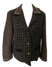 Chicos Brown Black Tweed Jacket with Beaded Trim Detail Size 2