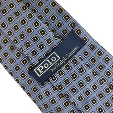 Vintage Polo Ralph Lauren Tie 100 Pure Silk Blue Gold Squares Men's Neck Wear
