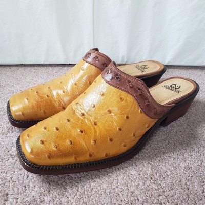 Nocona Full Quill Ostrich Square Toe Western Mule Boots Shoes Yellow Women's 7B