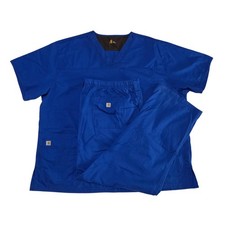 Carhartt Scrub Set 3XL Royal Blue Mens Ripstop V-Neck Cargo Pants Excellent