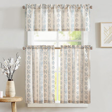 Boho Stripe Kitchen Curtains and Valance Set Linen Tier Curtains Bohemian Small