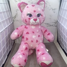 Build a Bear Workshop Pink Huggable Hearts Cat Plush 17" Stuffed Kitty Toy BABW
