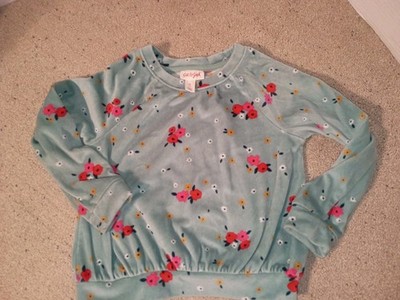 Cat & Jack Toddler Girls 5T Mint Green Floral Velour Fleece Pullover Top GUC