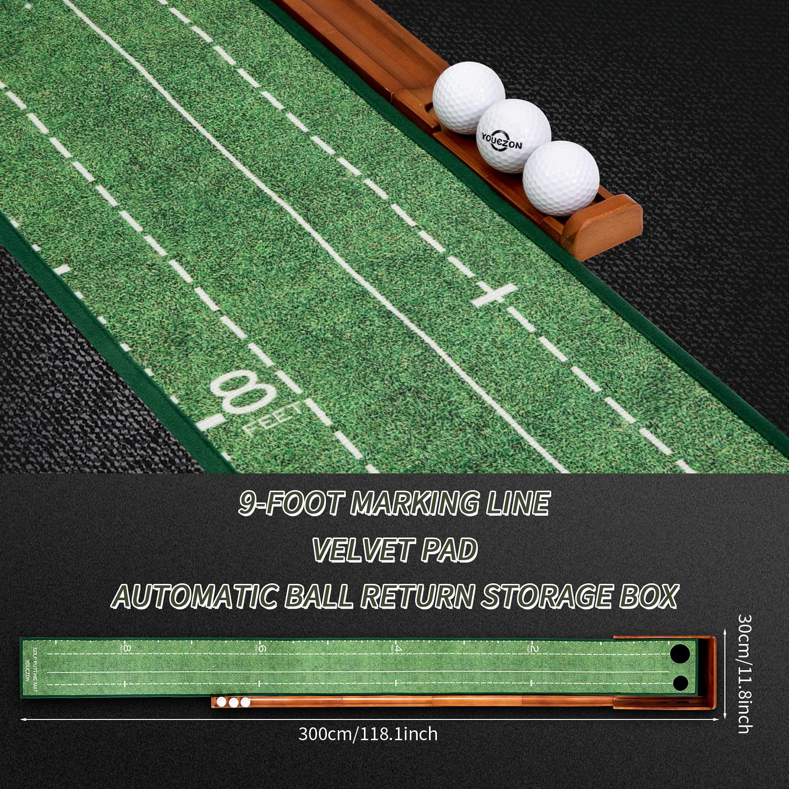 YOUCZON Putting Green Indoor, No Hump Golf Mat with Auto Ball Return - Easy t...