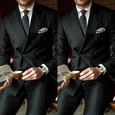 Black Striped Men's Suits Peak Lapel Double Breasted Formal Business Men Tuxedos