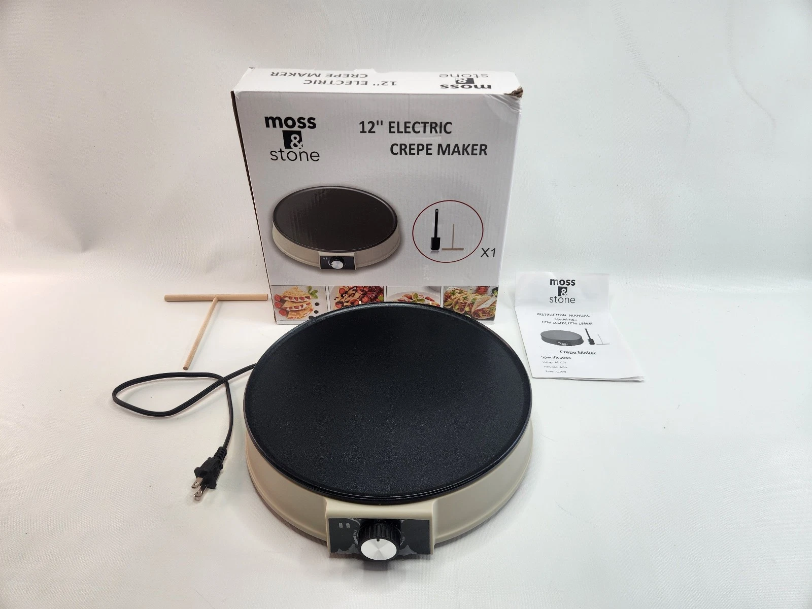 Moss & Stone 12” Electric Griddle Pan & Crepe Machine, Non-Stick Electric Crepe