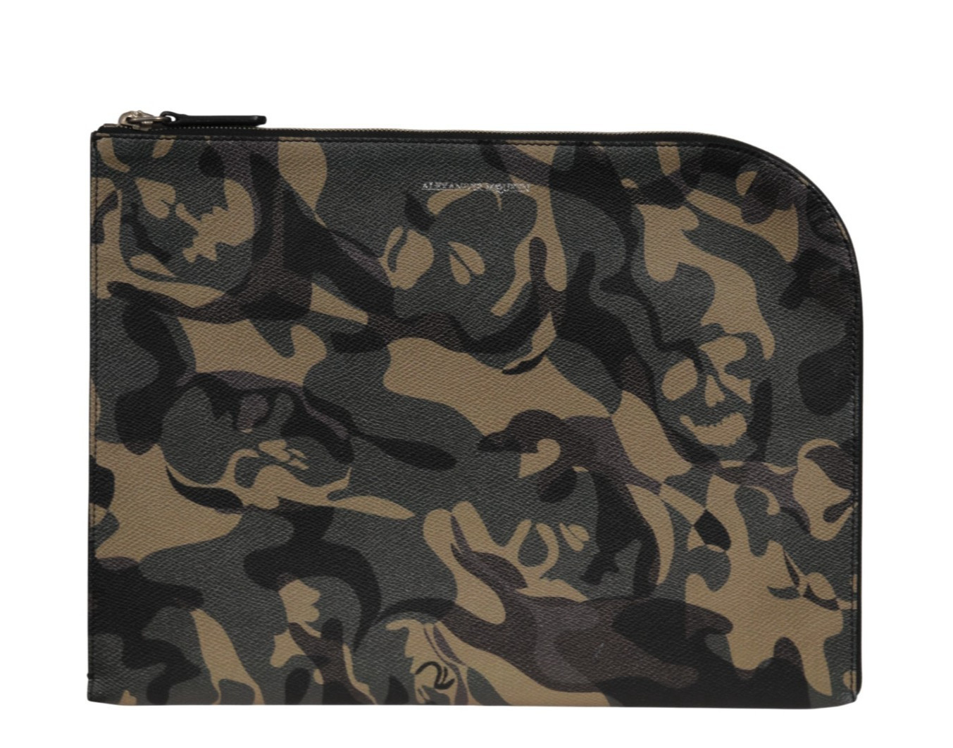 Borsa pochette Alexander McQueen verde teschio mimetica zip intorno marsupio porta carte