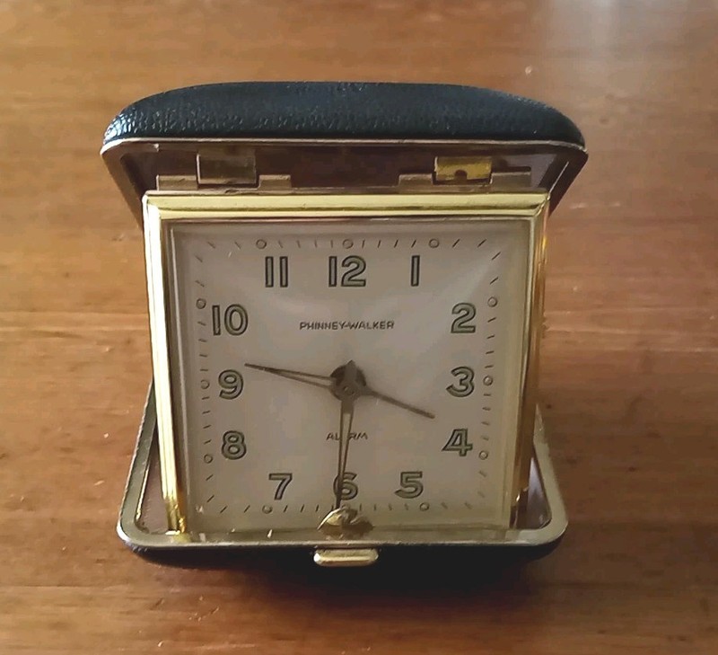 Vintage Working Phinney-Walker Folding Travel Alarm Clock Made In Japan