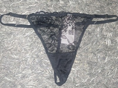 Vs adjustable Lace o ring v string Panty Size Small NEW Black