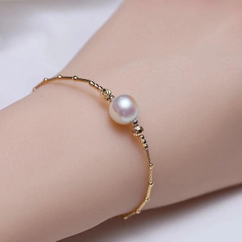 Precioso Brazalete AAAA10-11mm Redondo Natural Japonés Perla Blanca 925S Foto 2 de 3