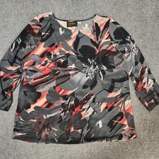 Bob Mackie Shirt Womens Large Dark Floral Wearable Art Top Blouse