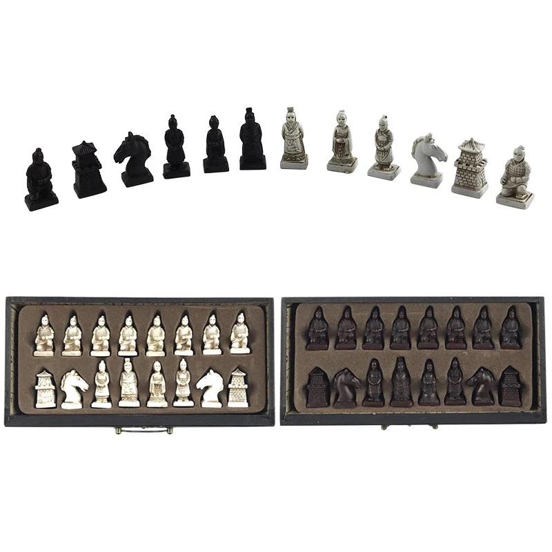 Jeux d'Echecs Echiquier en Bois Guerriers en Terre Cuite Luxe Collection 26cmx26 - Photo 3/4