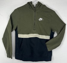 Nike Boys Olive Green Navy Blue Colorblock 1/2 Zip Hoodie Fleece Sweatshirt Sz L