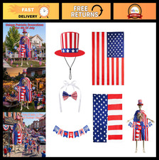 5Pcs 12Ft Patriotic Skeleton Costume Set - Independence Day Hat, Cape, Shorts, B