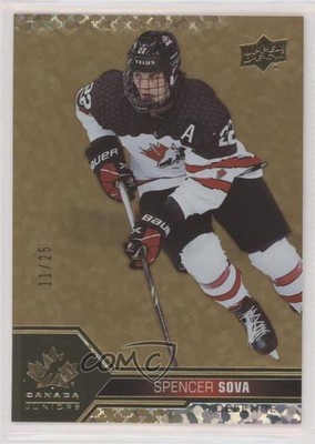2022 Team Canada Juniors Men's U-18 Gold Dots Foilboard 11/25 Spencer Sova 0l7u