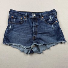 Levi's Women 32 Blue 501 Original Distressed Denim Cut Off Shorts Button Fly