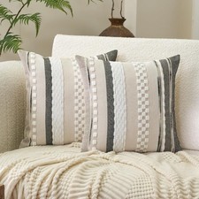 Aeself Boho Throw Pillow Covers, Farmhouse Decorative Striped Square