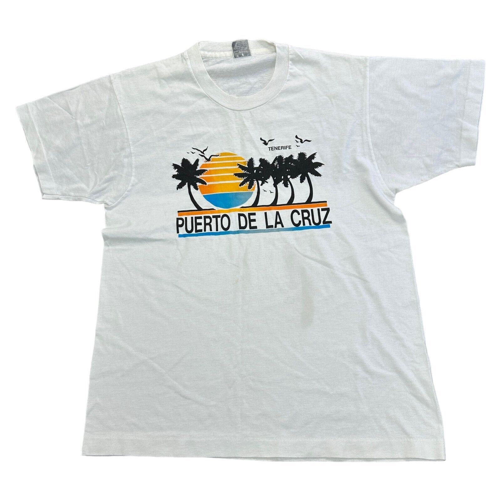Camiseta Vintage Puntada Única Estampado Gráfico Tenerife Manga Corta Para Hombre Grande