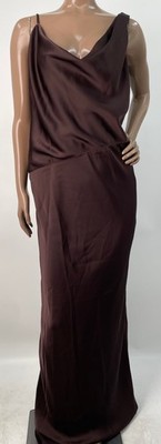 NBD Womens Gown Chocolate Brown Size S Mirella Asymmetric Cowl Neck Lined Zip Up