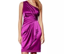 VINCE CAMUTO Dress Satin Lavender One Shoulder Sheath Cocktail Dress Sz 14 Lined