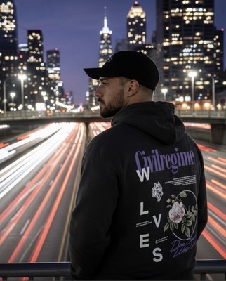 Darc Sport x Civil Regime Men's Black XS Pullover Hoodie French Terry Wolf Rose 