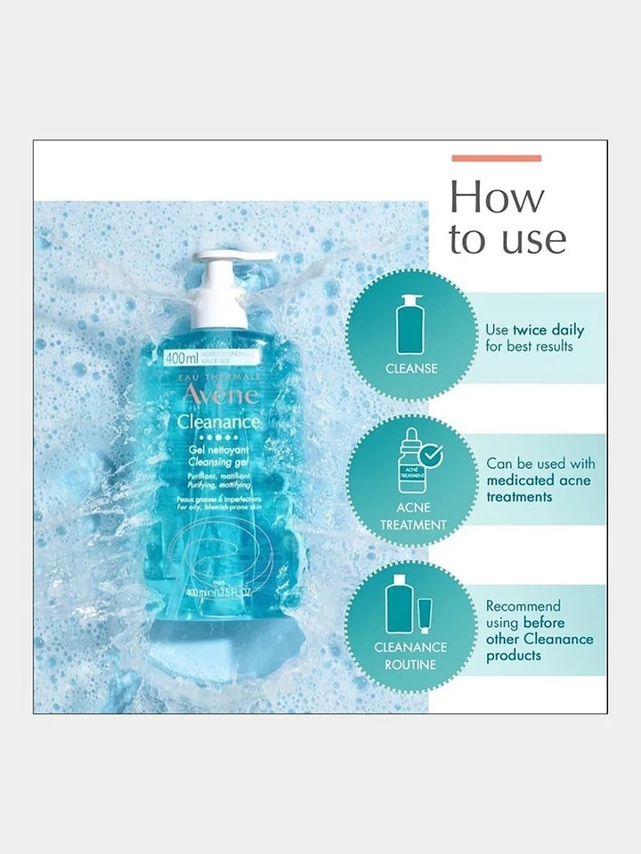 Gel Limpiador Avène Cleanance 400 ml - Jabón Facial Purificante para todo tipo de pieles Foto 3 de 4