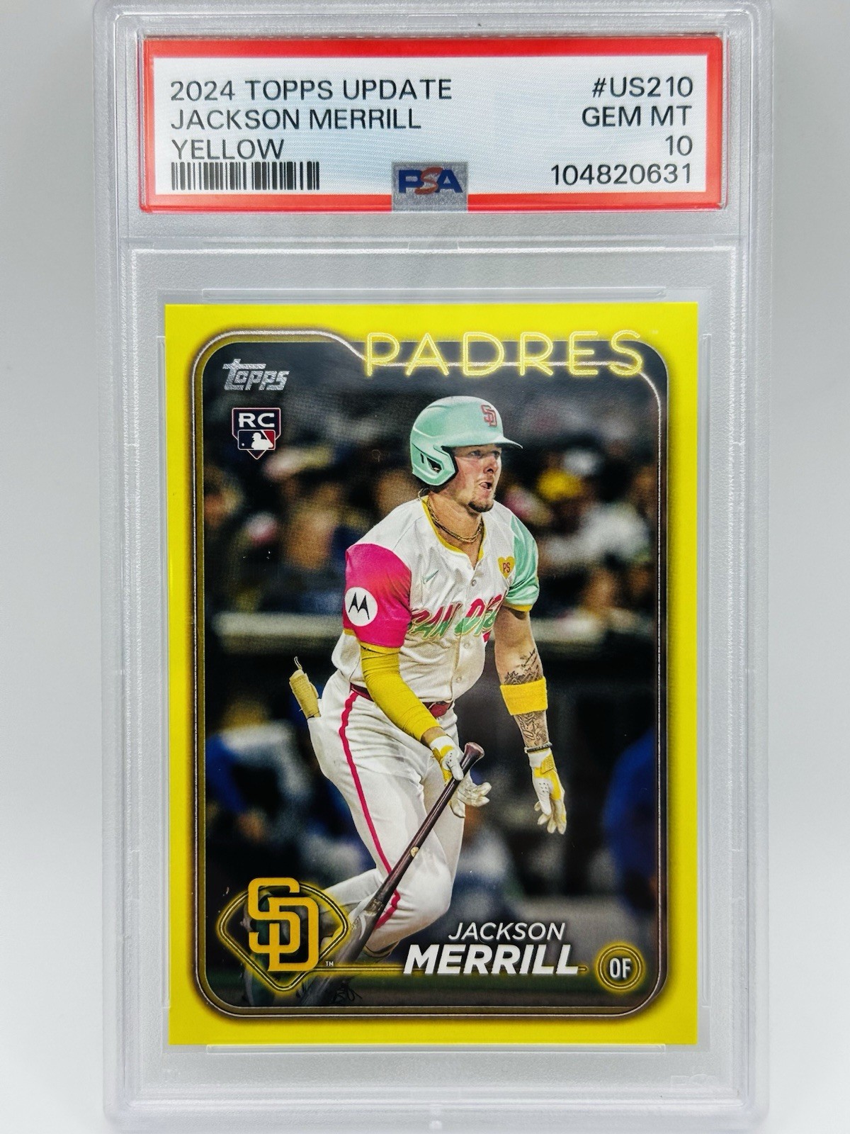 2024 Topps Update Series - Jackson Merrill #US210 Yellow (RC) Padres PSA 10 Gem