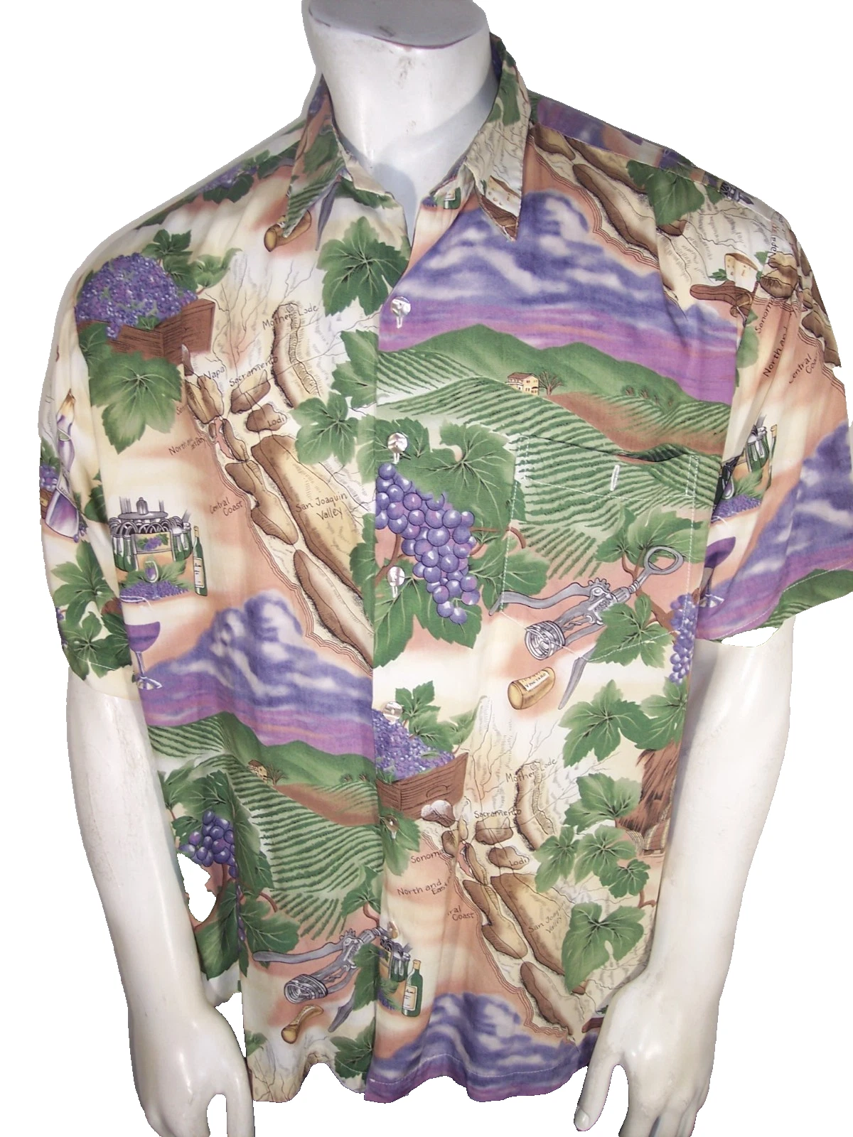 Tori Richard XL Rayon California Wine Country Hawaiian Shirt
