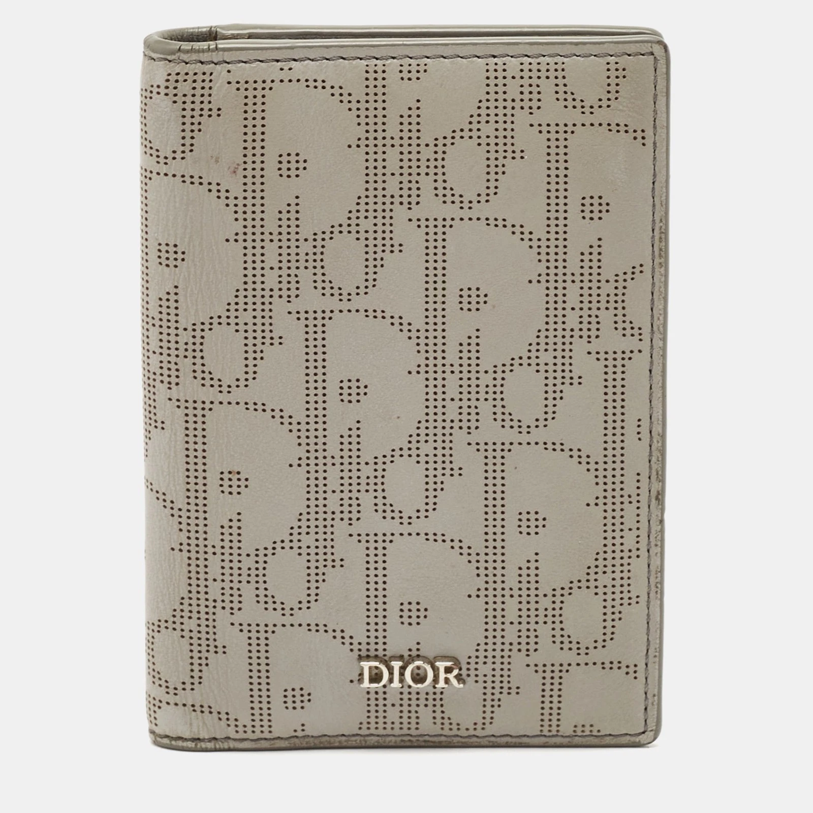Porte carte Dior gris oblique galaxie cuir double pli