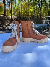 Girls' Willa Zipper Slip-On Combat Shearling Style Boots - art class Cognac 13