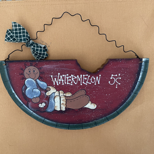 Hand Painted Wooden Watermelon Sign Doll Craft Wall Hang 10.5" x 8.5" CUTE SIGN - Picture 7 of 8