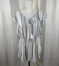 Torrid Plus Size 1X Peplum Rayon Slub Dolman Striped Tassel Top