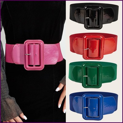 Rectangle Pin Buckle Wide Belt Women's Vintage Versatile Elastic Waistband