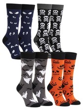 Men's Halloween Socks Jack O' Lanterns Bats Spooky Eyes Skulls 4-Pair Set