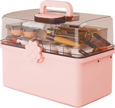 3-Layer Plastic Storage Box W/ Handle Portable Folding Art Supply Organizer