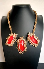 Fashion Fun Collar/Necklace Bold Chunky red 'Stones' Gold Bars Rhinestones