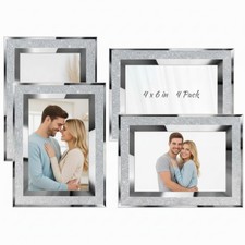 Queekay 4 Pack Christmas Glitter Picture Frame Silver 4 x 6 Inch Crystal Blin...
