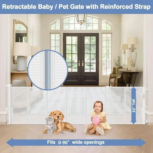 SAIR PET REINFORCED 90 INCH WIDE DOORWAY GATE, FOR DOORS, DOGS, BABIES - WHITE