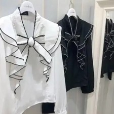 Evelyn Blouse White Ruffle Bow Tie Classic Design