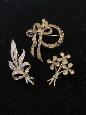 3 Sterling Silver Rhinestone Brooches C. 1940/50 s