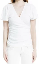 Max Studio Women's White Side Cinched Surplice Neck Faux Wrap Top Size XL NWT