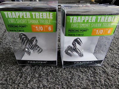 2 NEW Packs Trapper Tackle EWG Short Shank Treble Hooks size 1/0 crankbaits plug