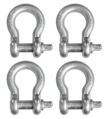 4x Bow Shackles 1 1/4'' w Screw Clevis Pin Rigging Lift Crane 12Ton 26400lb WLL