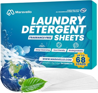 Maravello Fragrance-Free Laundry Detergent Sheets, 68 68 Count (Pack of 1) 