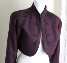Estate Vtg Design Studio 6 S M Western Bolero Purple Soutache Trim Blazer Jacket